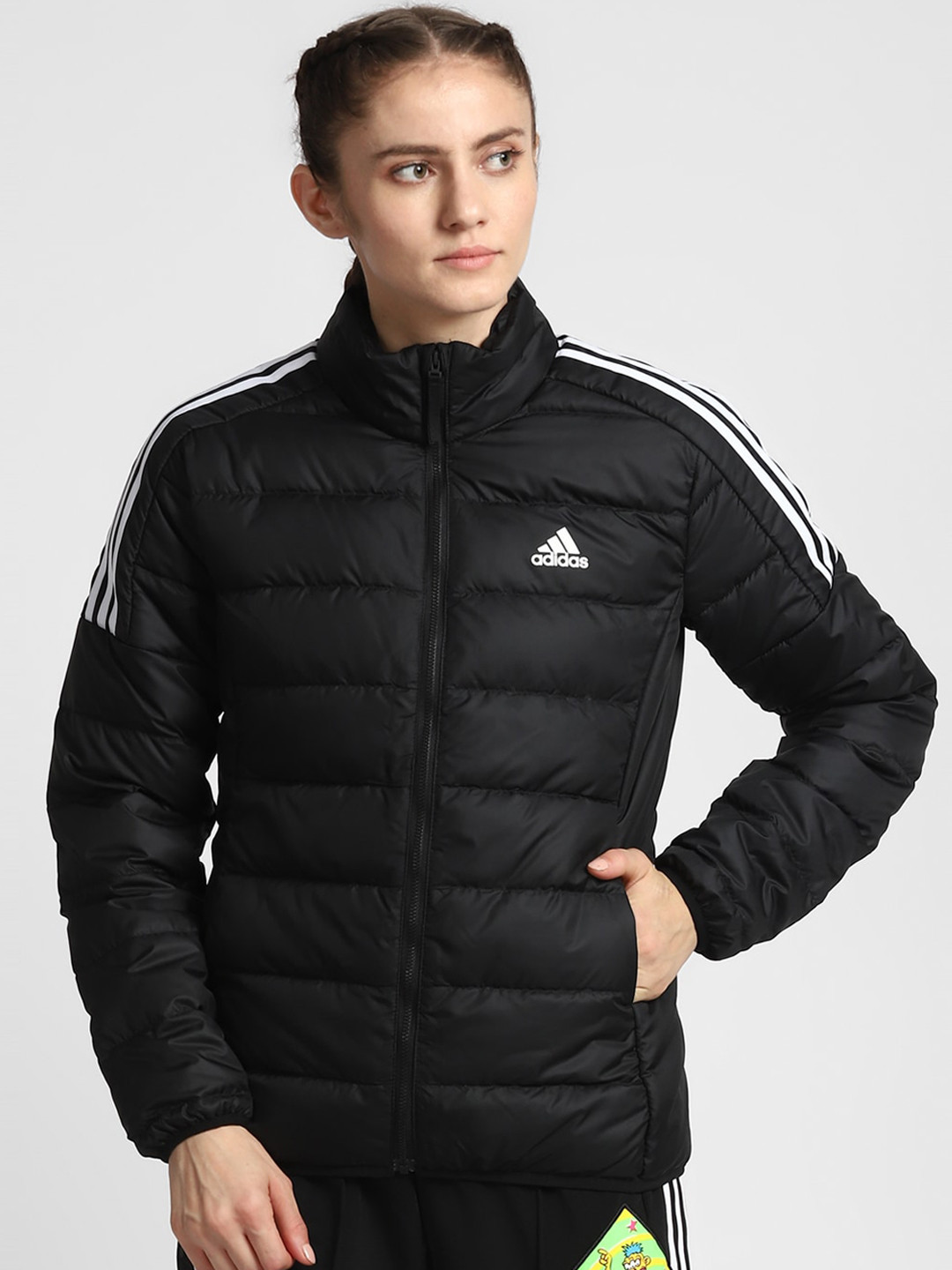ADIDAS Women Black Logo Printed Puffer Jackets