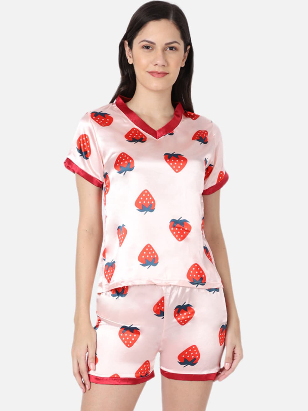 GRACIT Women Pink & Red Printed Night suit-NNS17-10-Light Pink