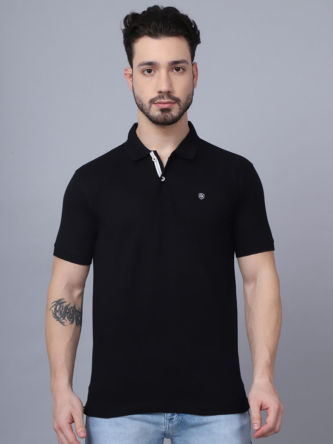 Cantabil Men Black Henley Neck T-shirt