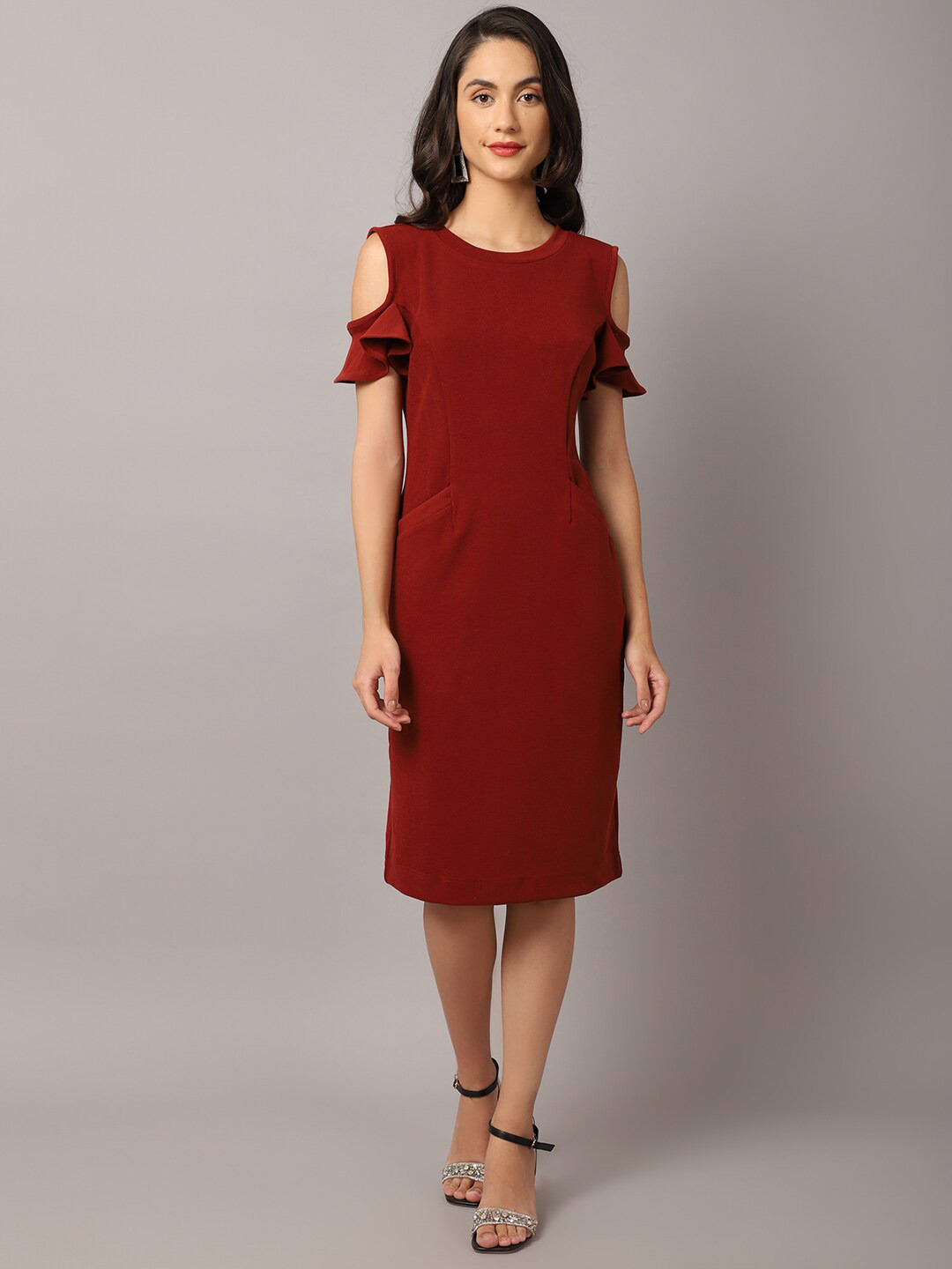 Crozo By Cantabil Women Rust Solid Sheath Dress