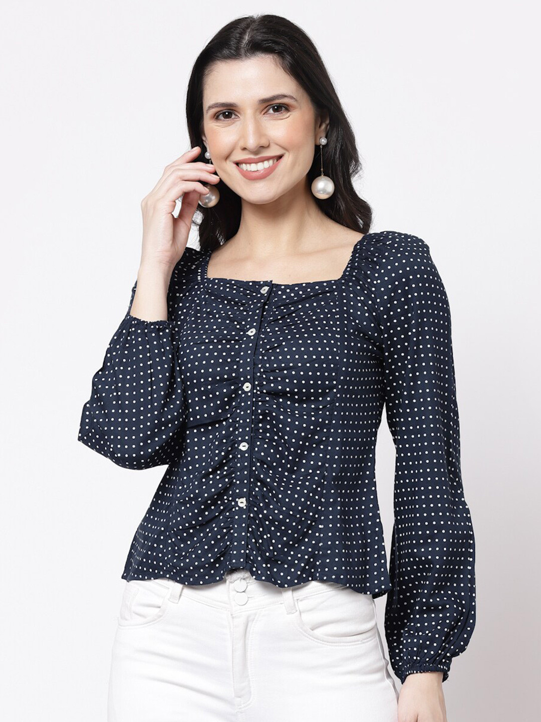 bellamia Navy Blue Print Liva Top