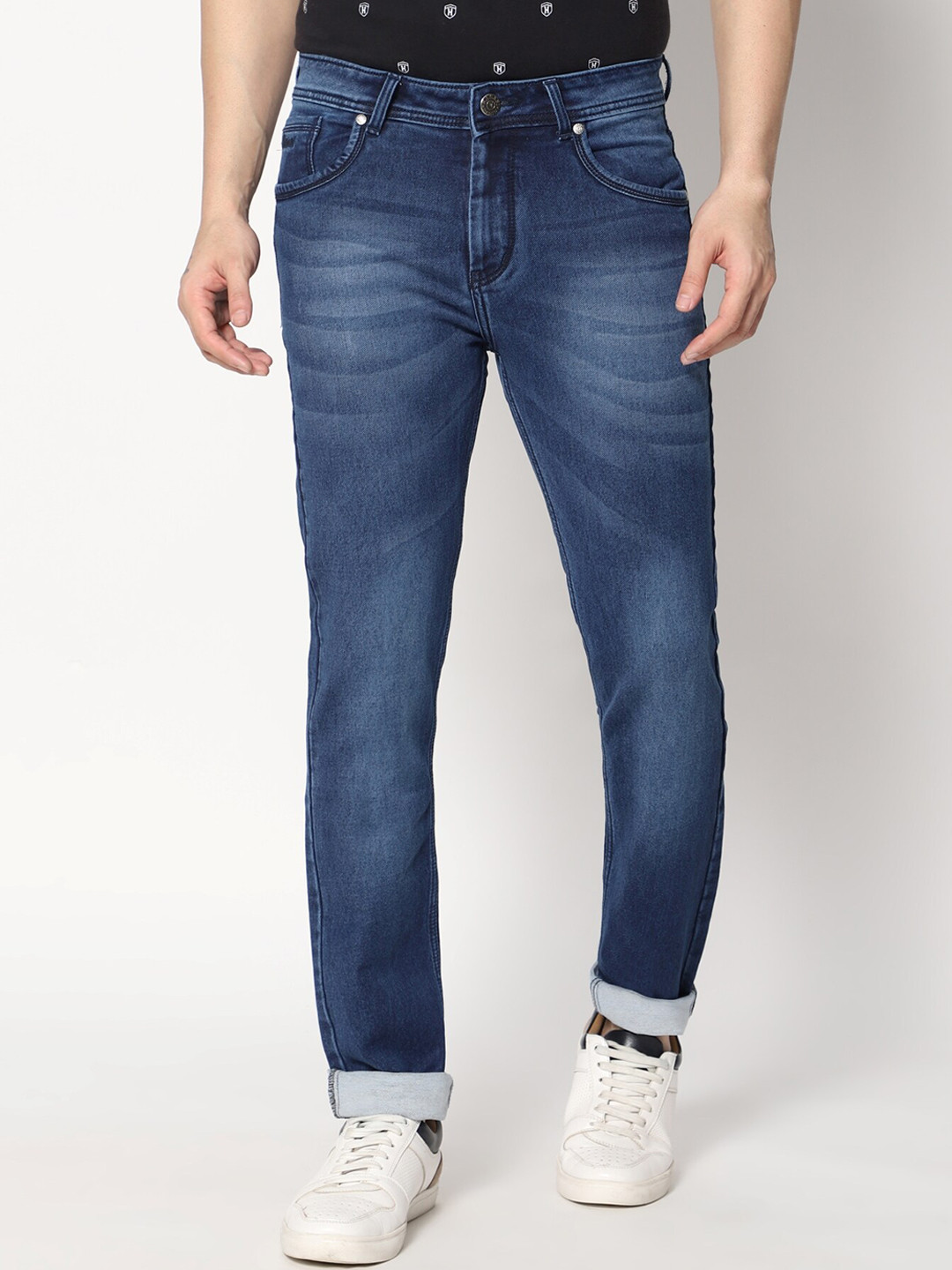 HJ HASASI Men Navy Blue Light Fade Stretchable Jeans