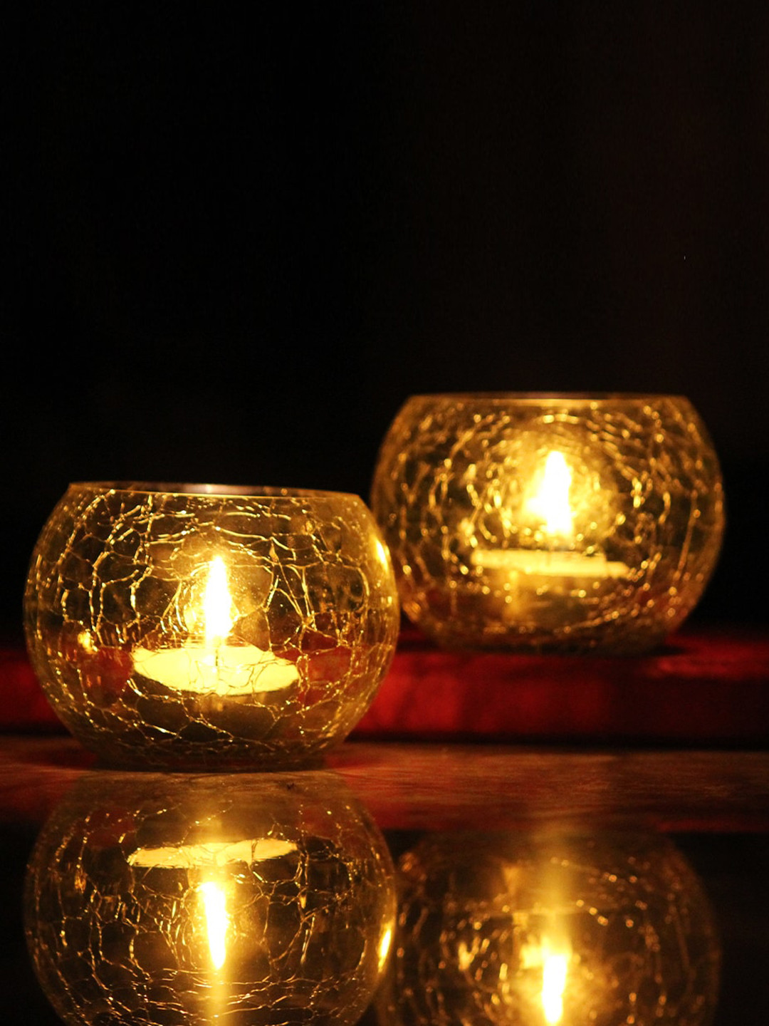 Brahmz Set Of 2 Yellow Teactured Tea-Light Candle Holder