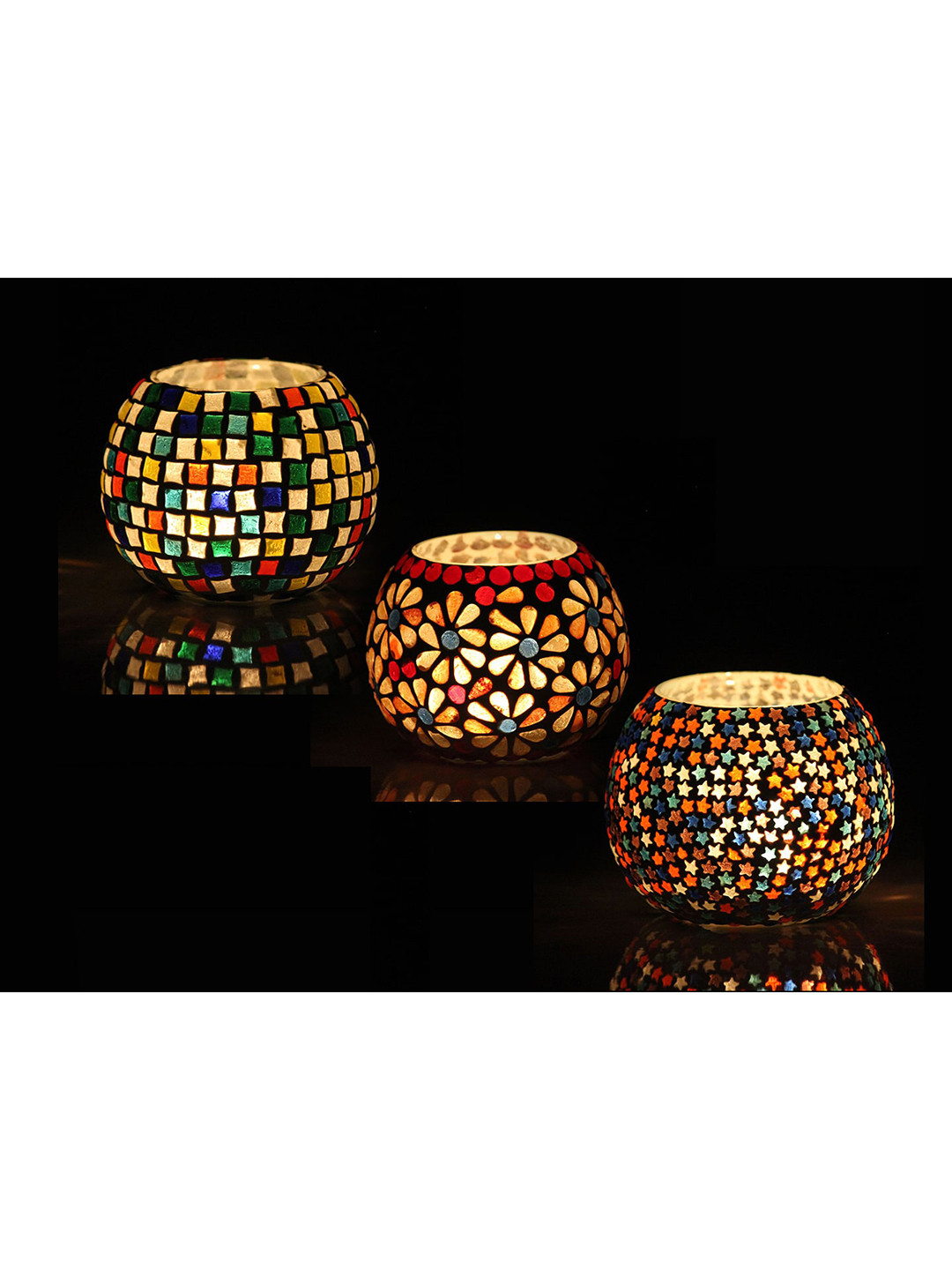 Brahmz Mosaic Candle Votive Holder Tealight Glass Holder Home Dcor Diwali Gifting (Set of 3)