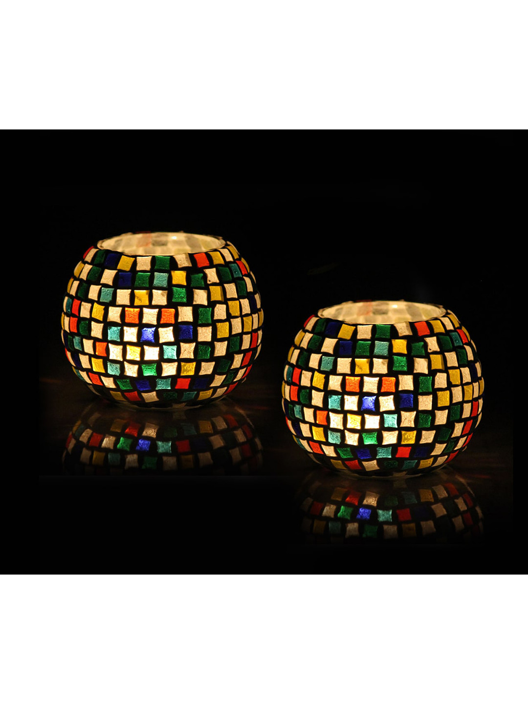 Brahmz Set of 2 Multicoloured Mosaic Tealight Glass Candle Holder