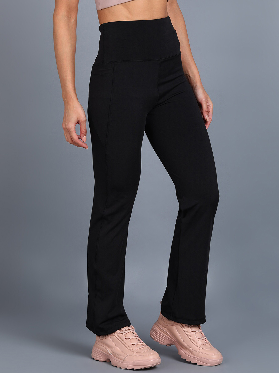 Rock Paper Scissors Women Black Solid Flared Gym Tights