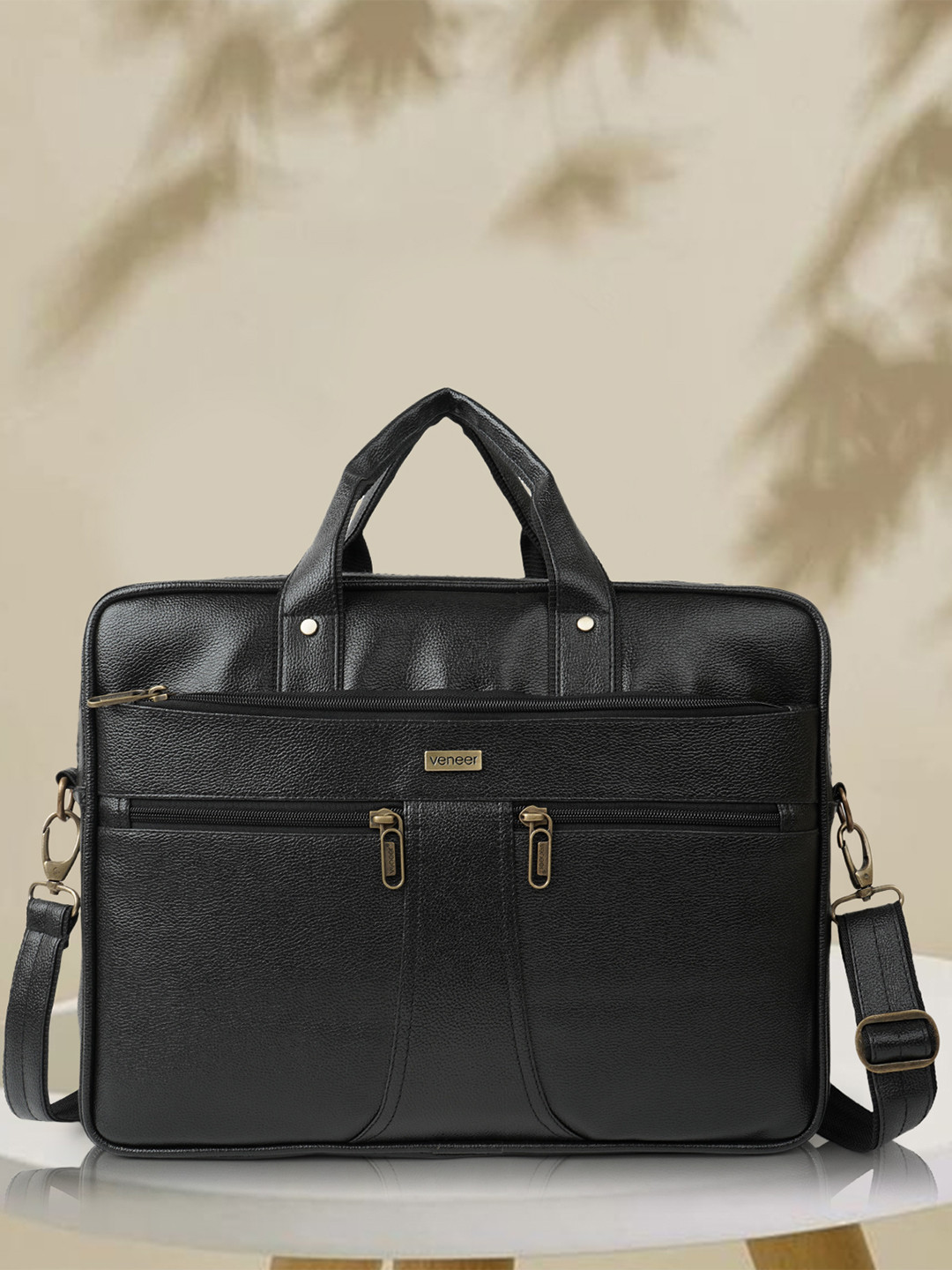Veneer Unisex Black Solid Messenger Bag
