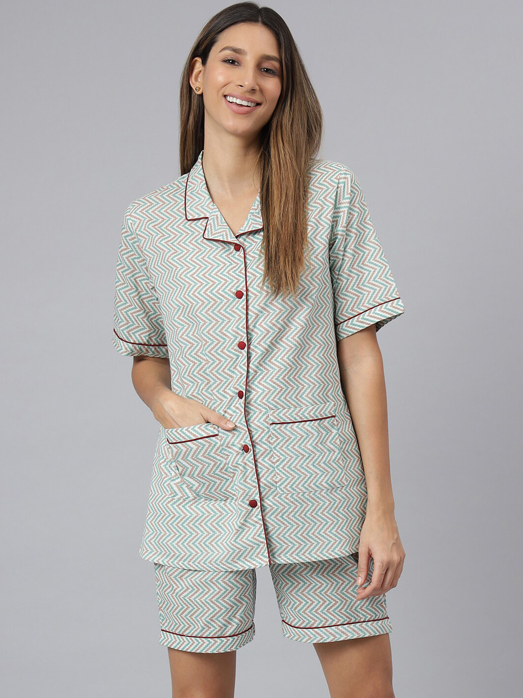 JAIPUR ATTIRE Women Blue & Off White Printed Night suit
