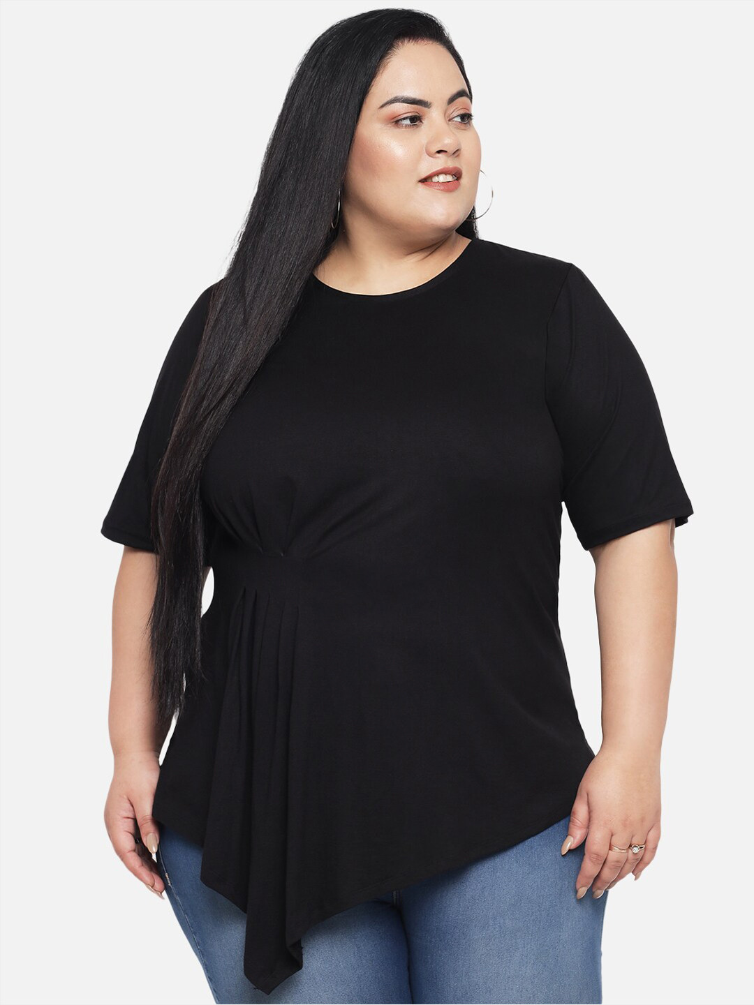 wild U Women Black Plus Size Viscose Rayon Top