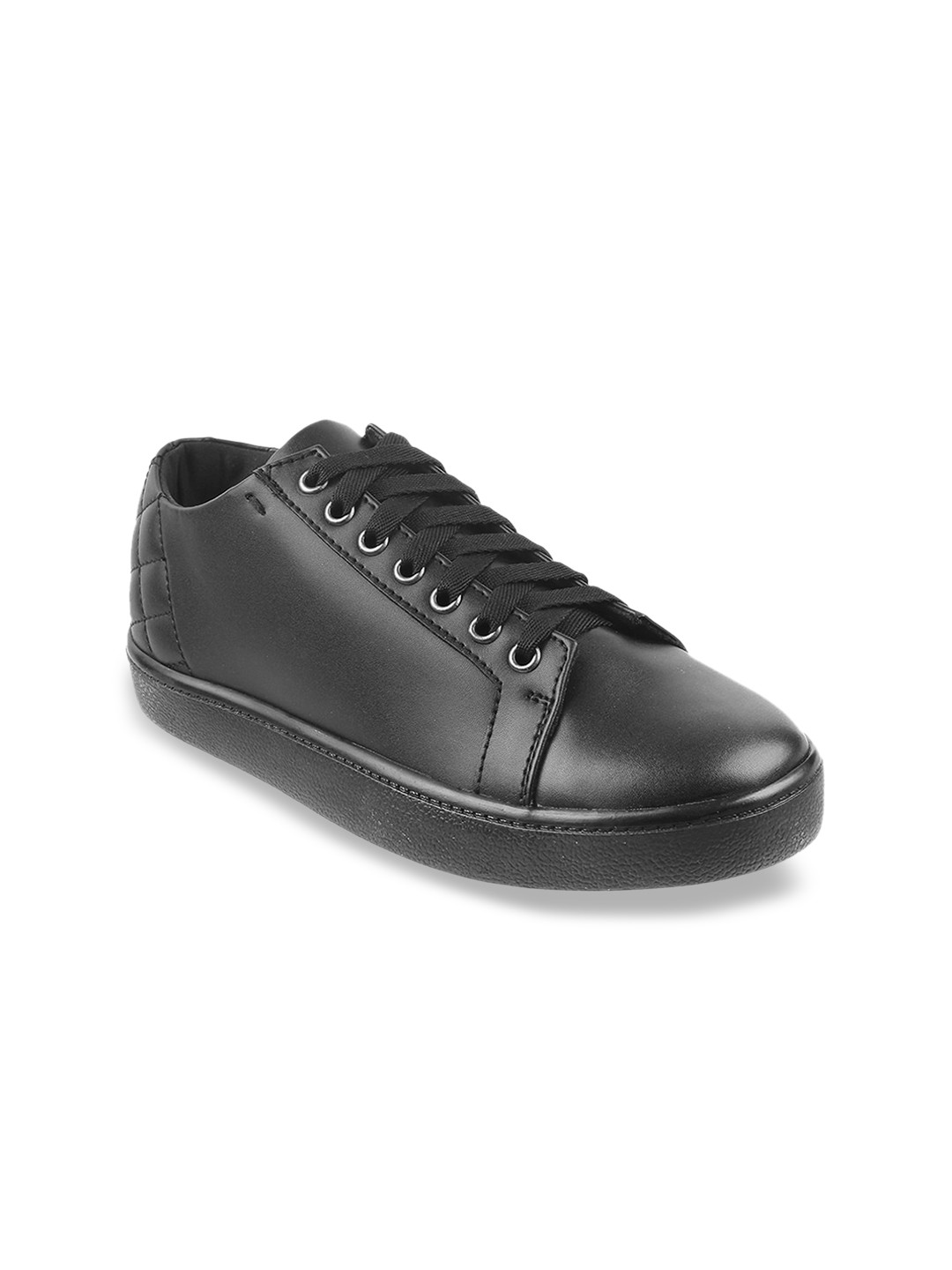Metro Women Black Leather Slip-On Sneakers