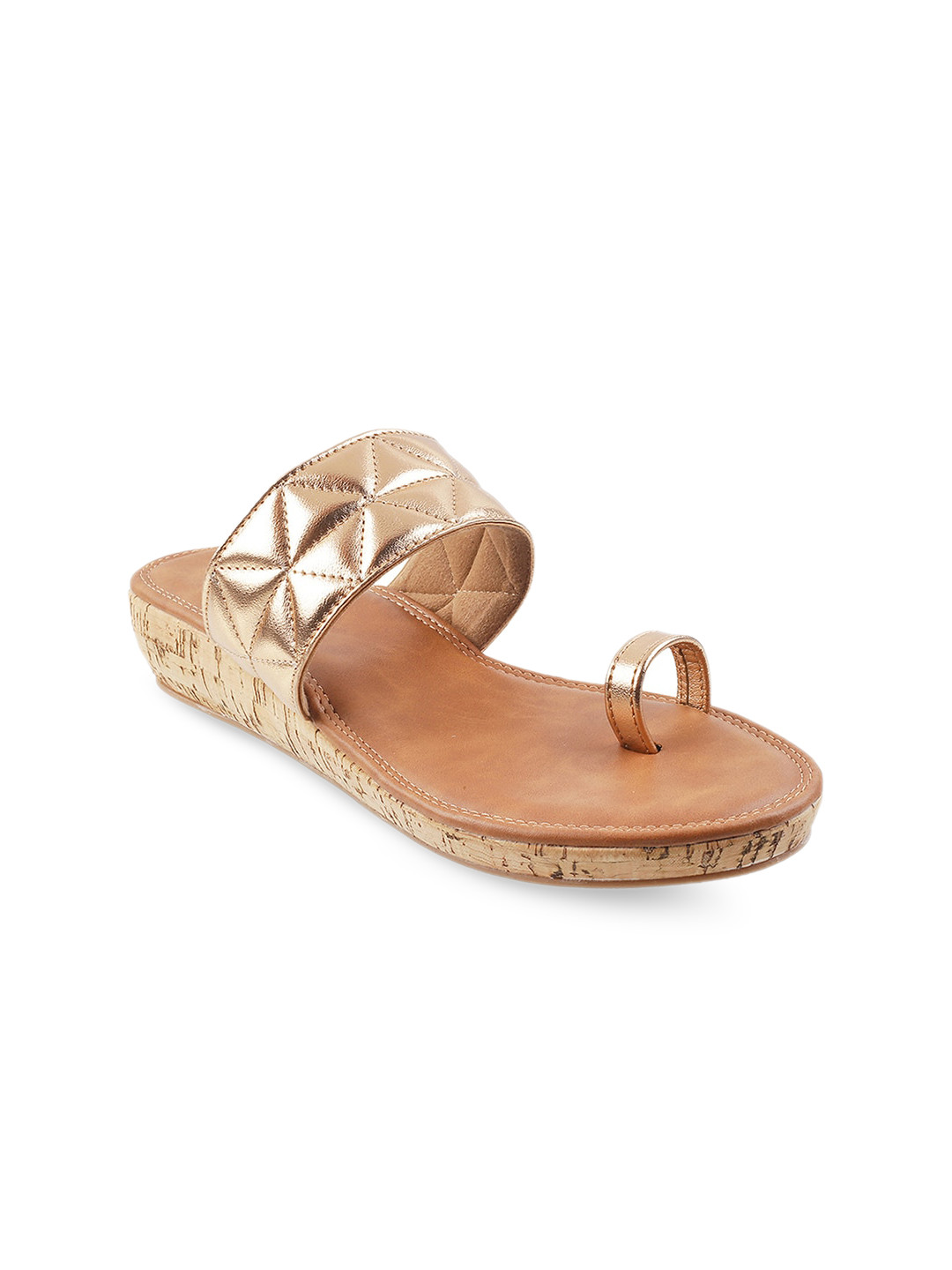 Metro Women Rose Gold & Tan One Toe Wedge Sandals