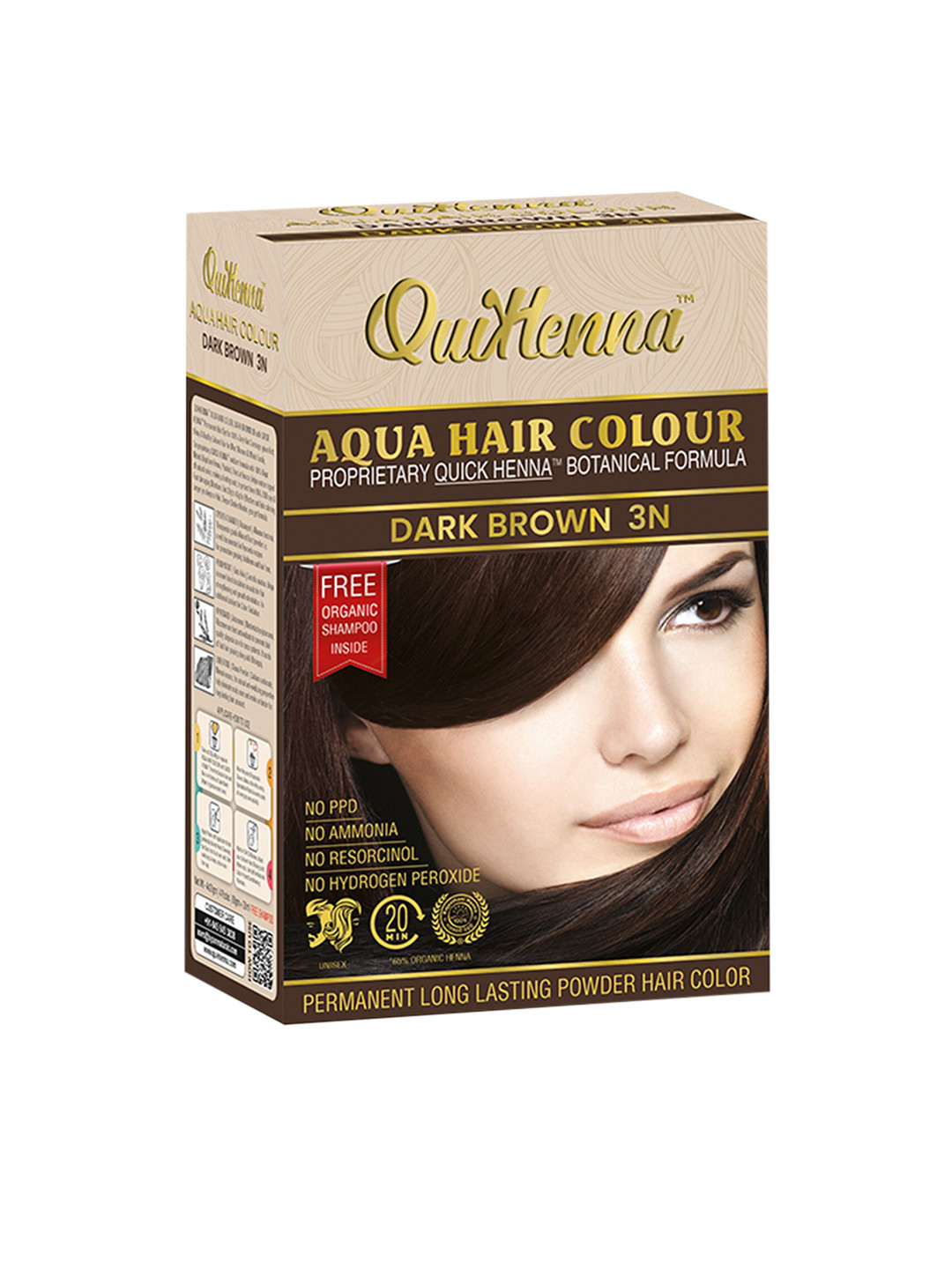 QUIKHENNA No Ammonia Aqua Hair Color 110 g - Dark Brown 3N