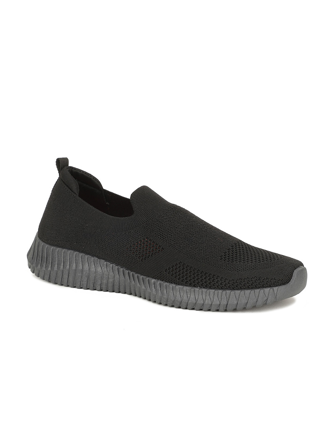 North Star Men Black Woven Design Slip-On Sneakers
