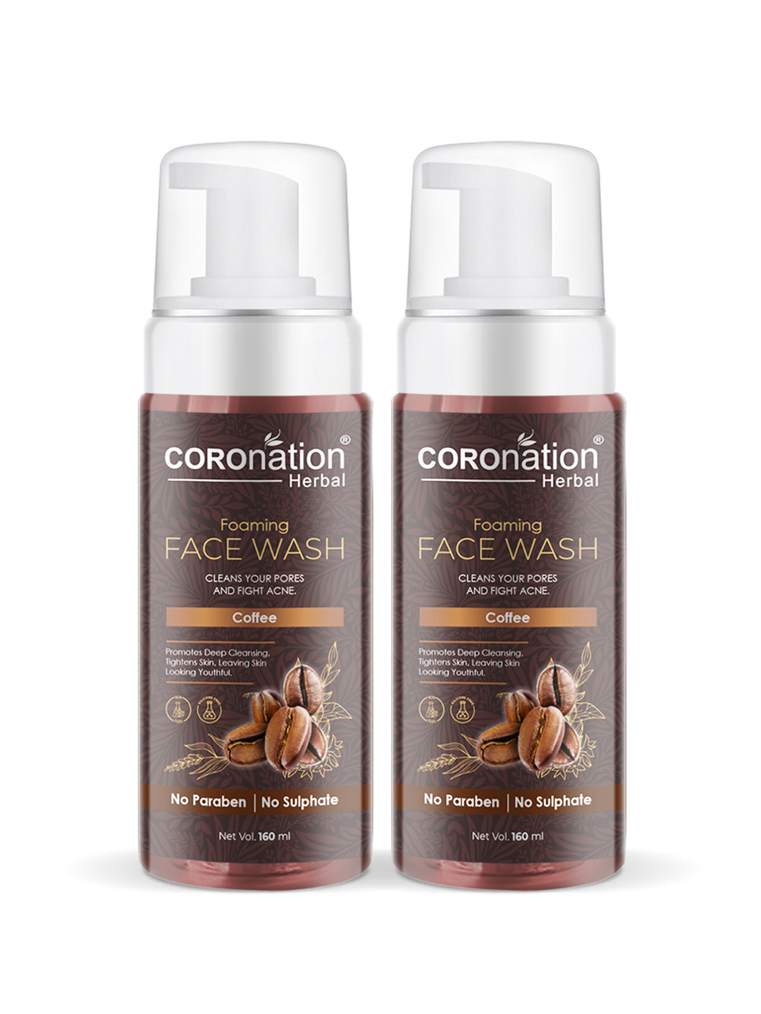 COROnation Herbal Pack Of 2 Brown Coffee Foaming Face Wash