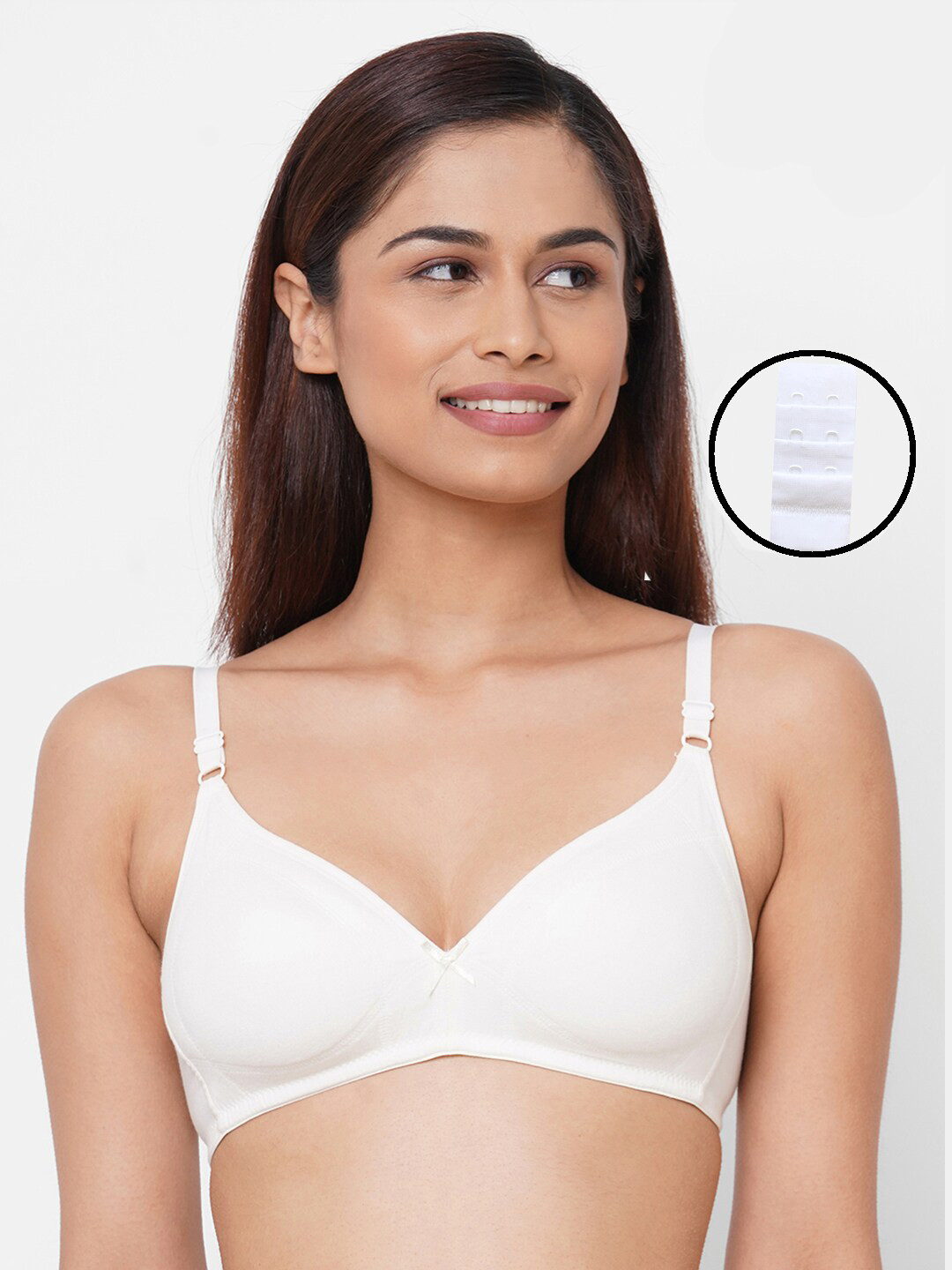 Inner Sense White Organic Cotton Antimicrobial Seamless Triangular Bra with an extender