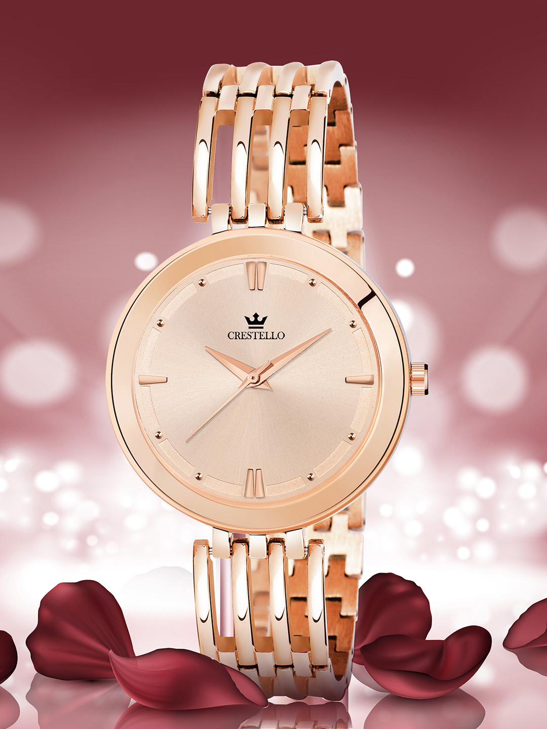 CRESTELLO Women Rose Gold Brass Dial & Rose Gold Bracelet Style Straps Analogue Watch CR-JWL122-RG-Rose Gold