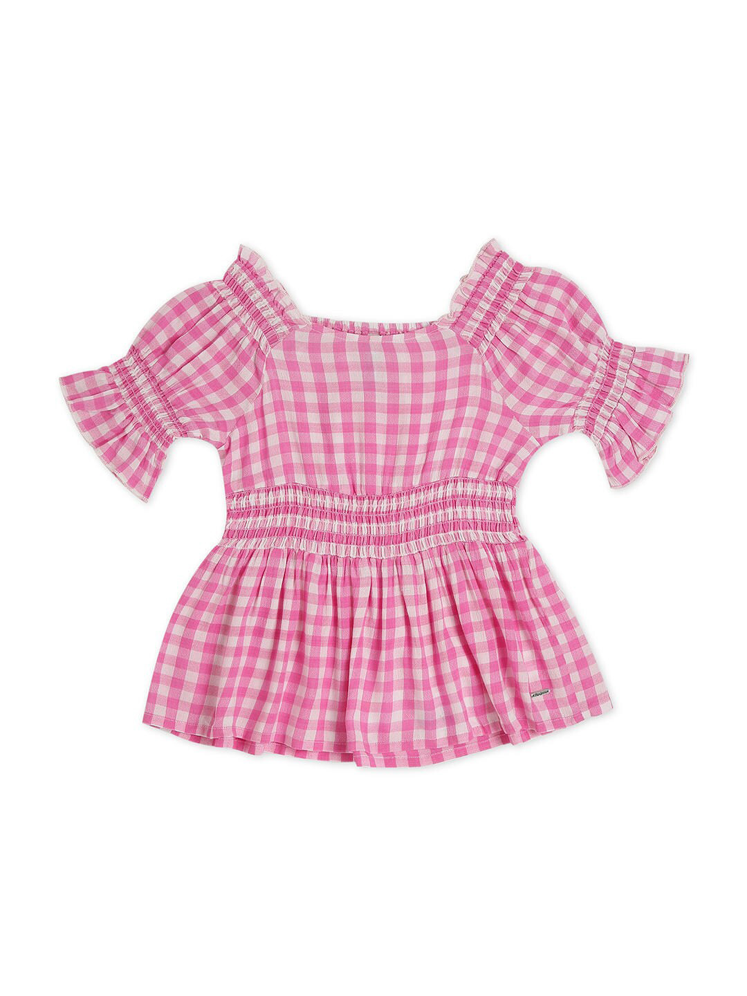 Pepe Jeans Girls Pink & White Checked Peplum Top