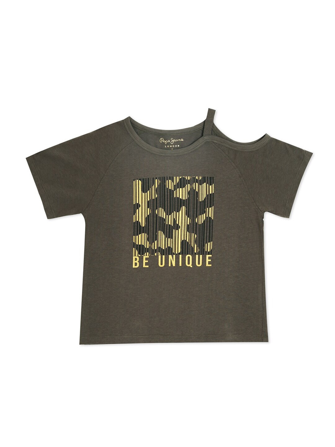 Pepe Jeans Girls Green Printed Corrine Cold Shoulder T-shirt