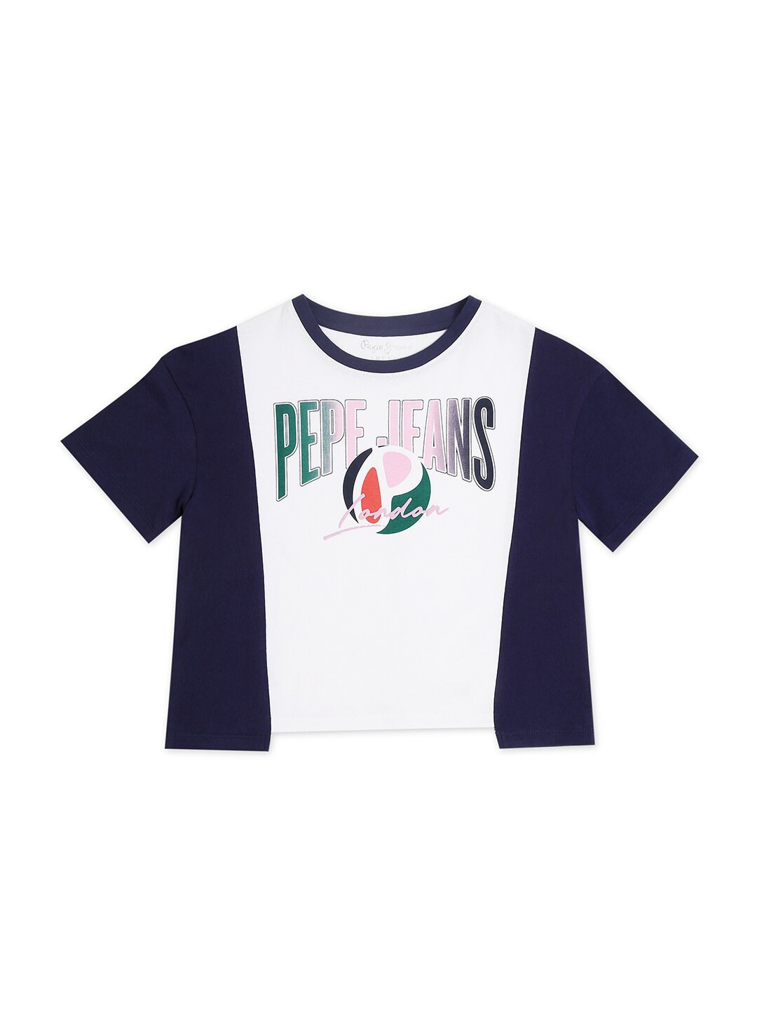 Pepe Jeans Girls White & Black Colour Block T-shirt
