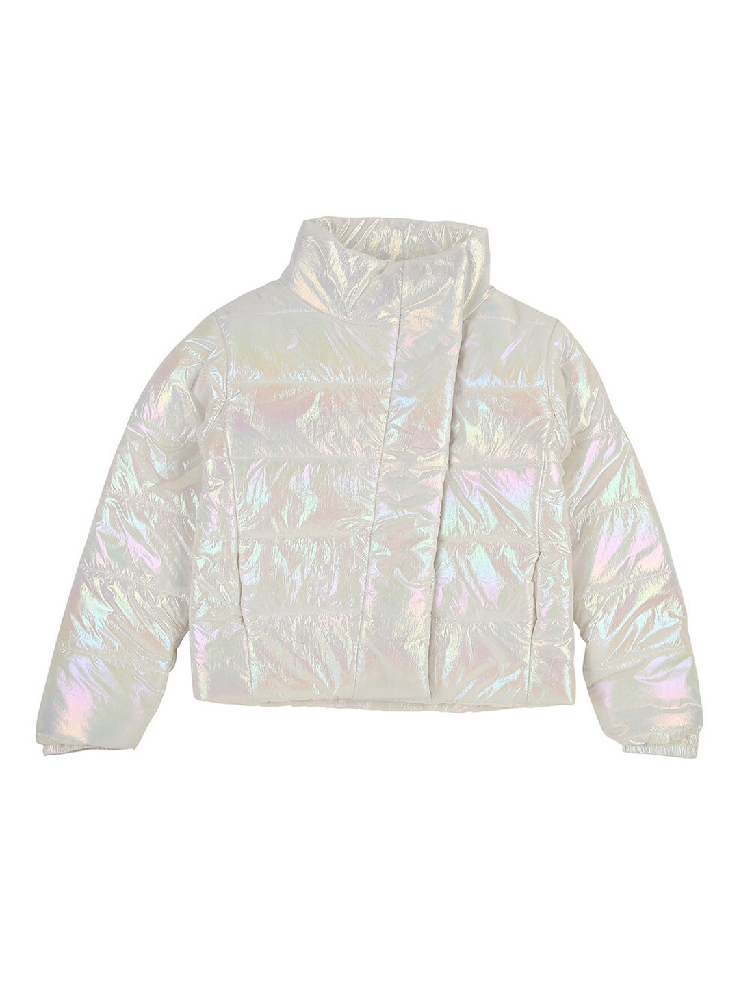 Pepe Jeans Girls White Floral Crop Padded Jacket with Embroidered