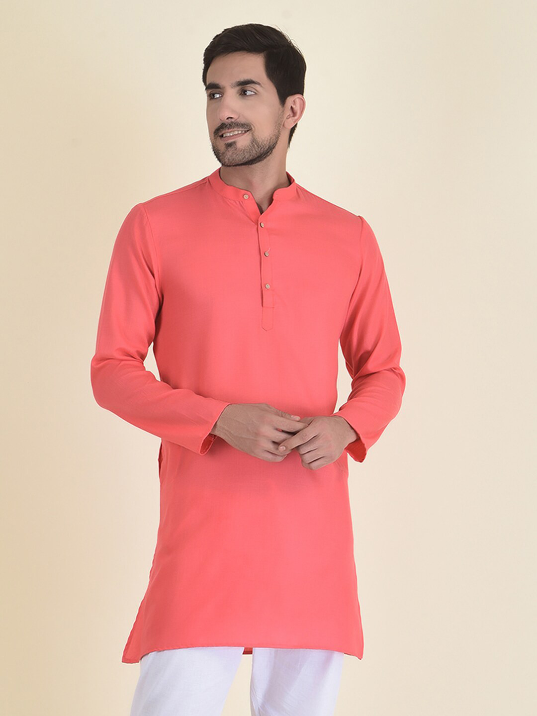 DEYANN Men Pink Solid Kurta