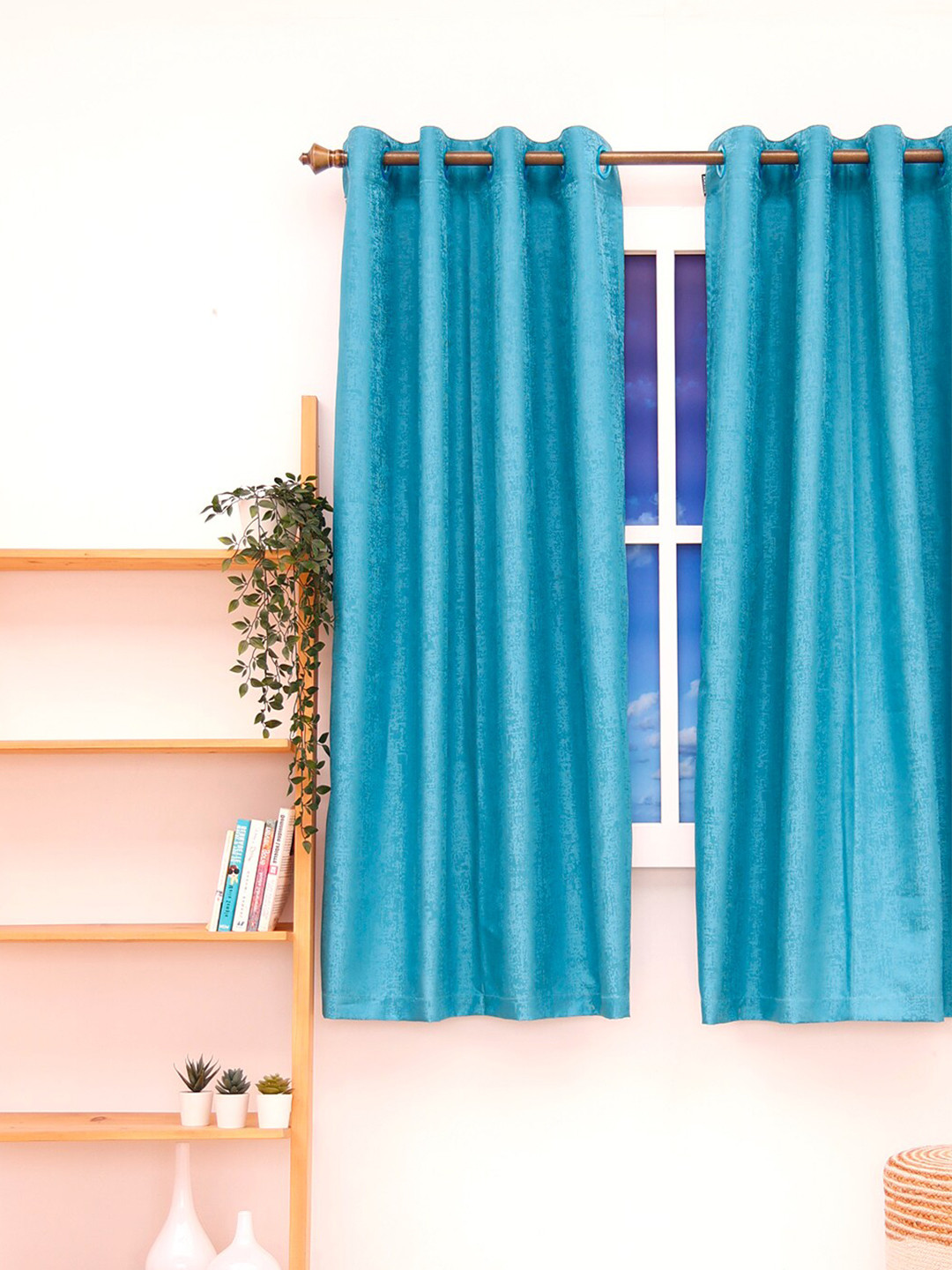 Ariana Blue Black Out Window  Self-Textured Design Curtain