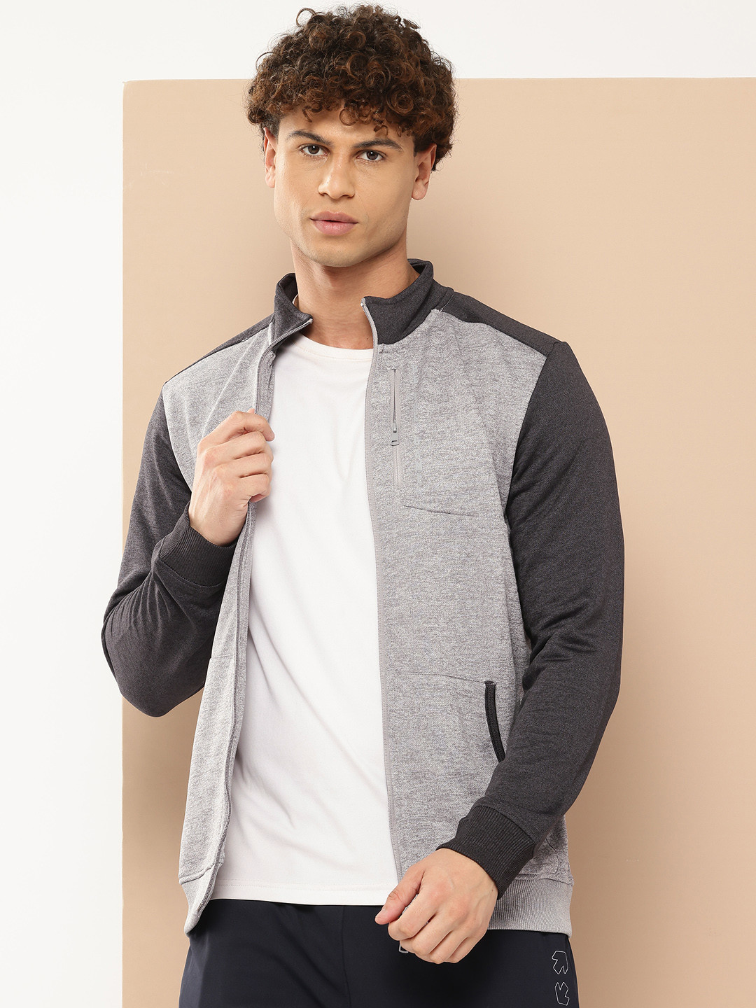 Alcis Men Gray & Black Colourblocked Running Bomber Jacket