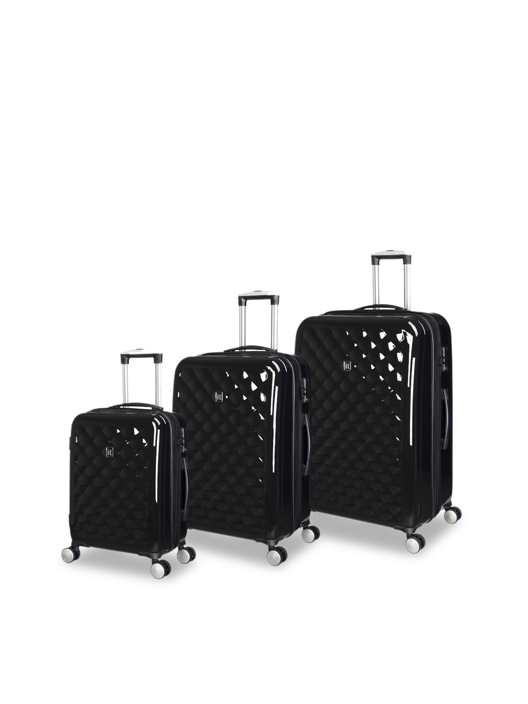 Buy IT luggage Pack Of 3 Black Fashionista Textured Glossy Trolley Bag Trolley Bag for Unisex 19339204 Myntra