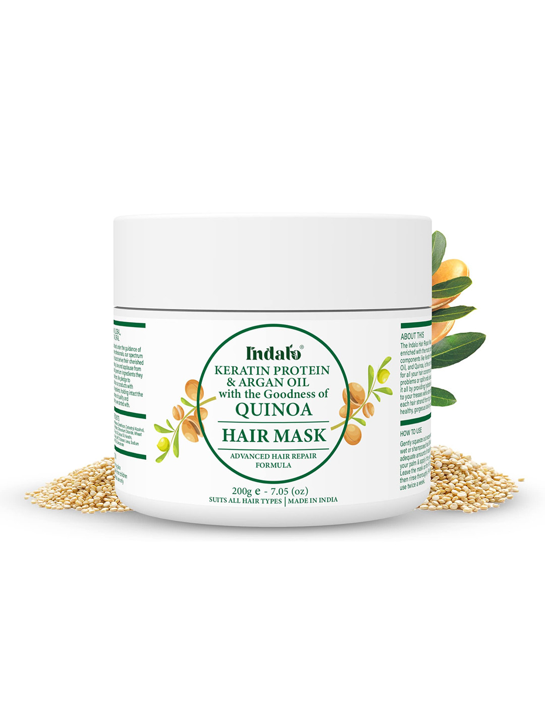 INDALO Quinoa Hair Mask with Keratin & Argan Oil for Dry,Frizzy & Damaged Hair Repair-200g
