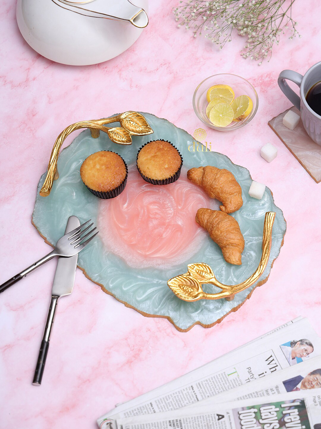 DULI Aqua pink & Grey Serving Tray Platter