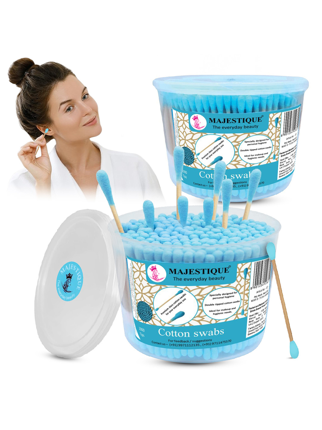 MAJESTIQUE Set of 2 Ear Cleaner Buds Cotton Swab Stick - 1000 Tips Each