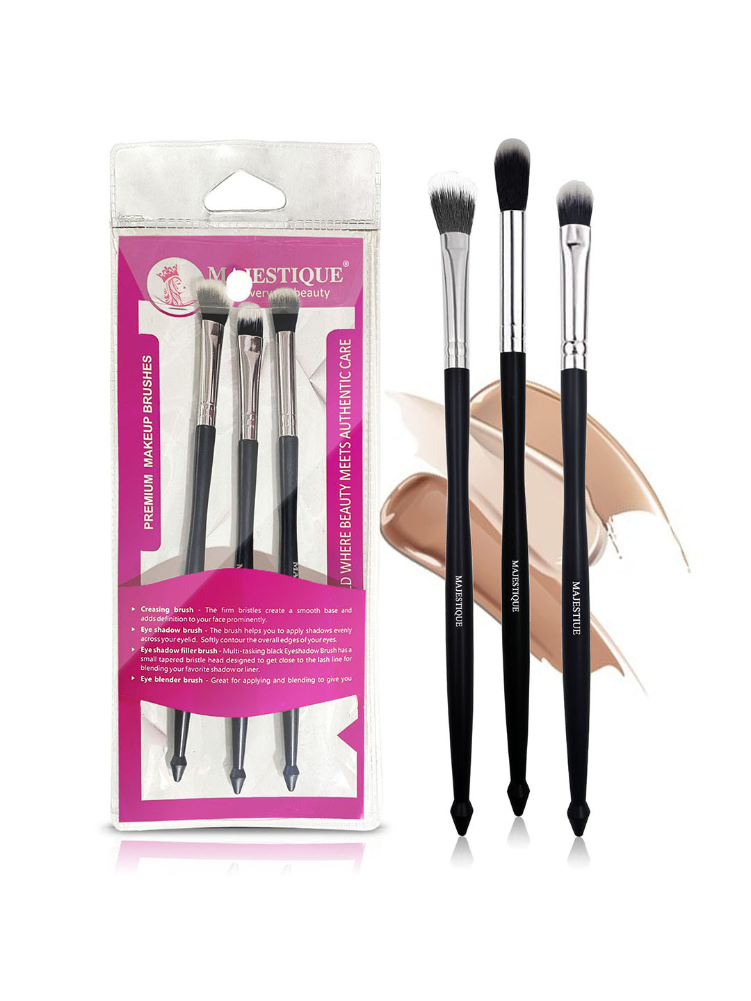 MAJESTIQUE Black Pack Of 3 Black Makeup Bush Set