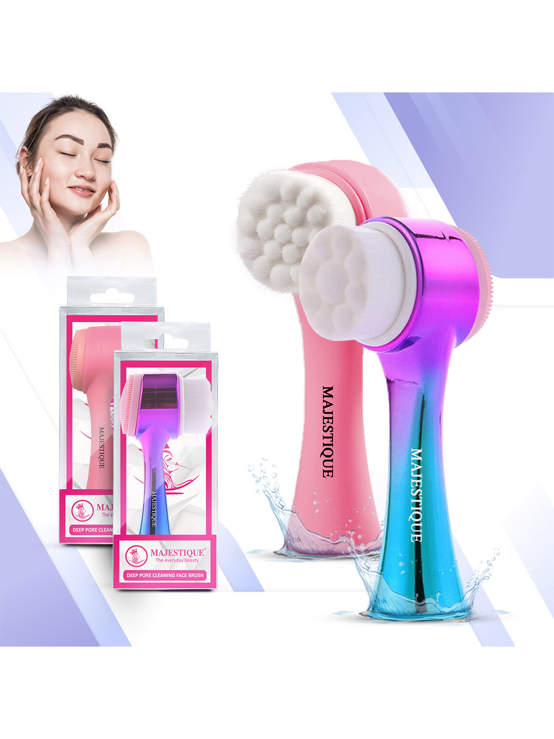 MAJESTIQUE Set Of 2 Facial Cleansing Brushes - Pink & Black