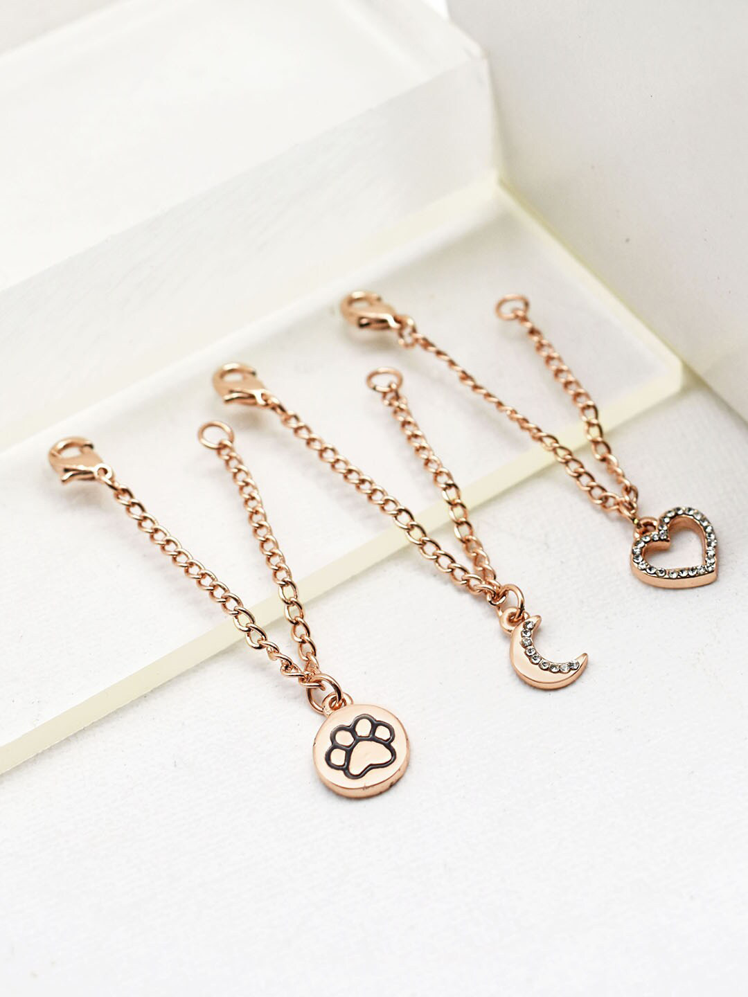 JOKER & WITCH Women Rose Gold-Toned & White Set Of 3 Stone Studded Watch Charm