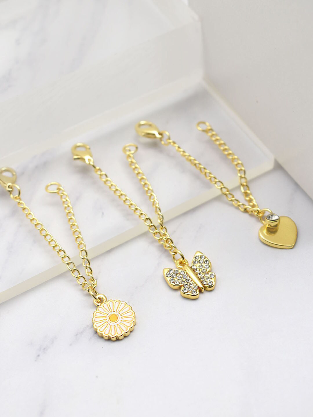 JOKER & WITCH Women Gold-Toned & White Set Of 3 Stone Studded Watch Charm