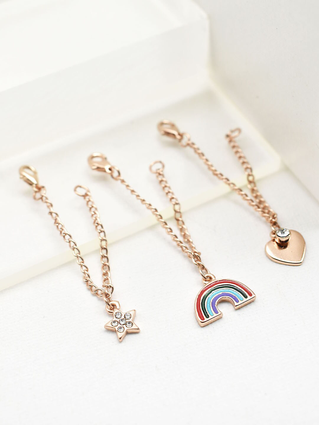 JOKER & WITCH Women Rose Gold-Toned & White Set Of 3 Stone Studded Watch Charm