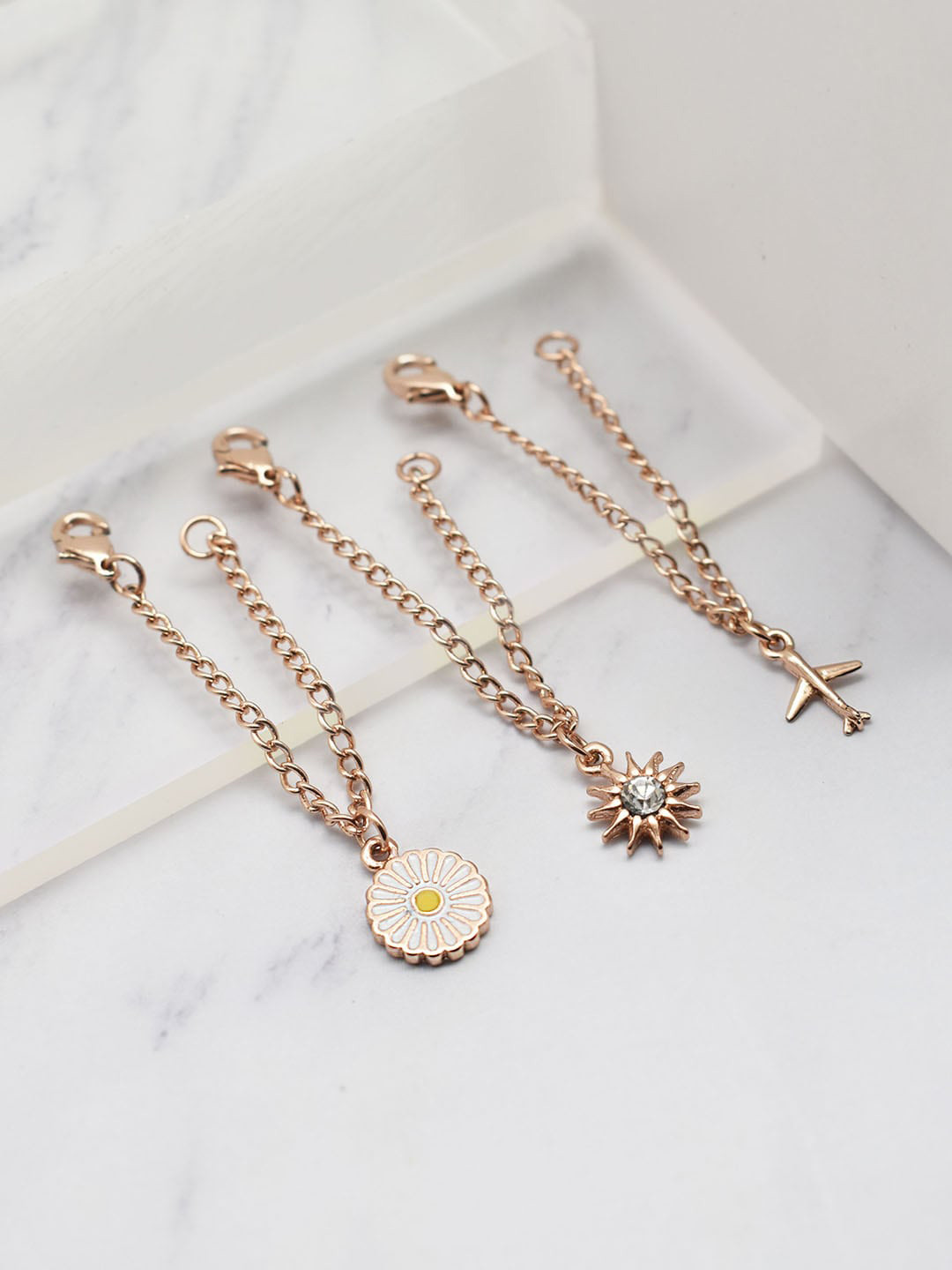 JOKER & WITCH Women Rose Gold-Toned & White Set Of 3 Stone Studded Watch Charm