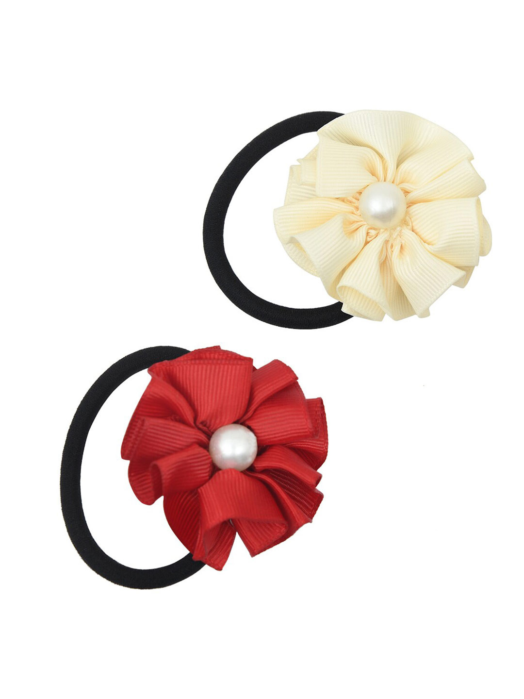 FUNKRAFTS Girls Set of 2 Maroon & Cream-Coloured  Embellished Ponytail Holders