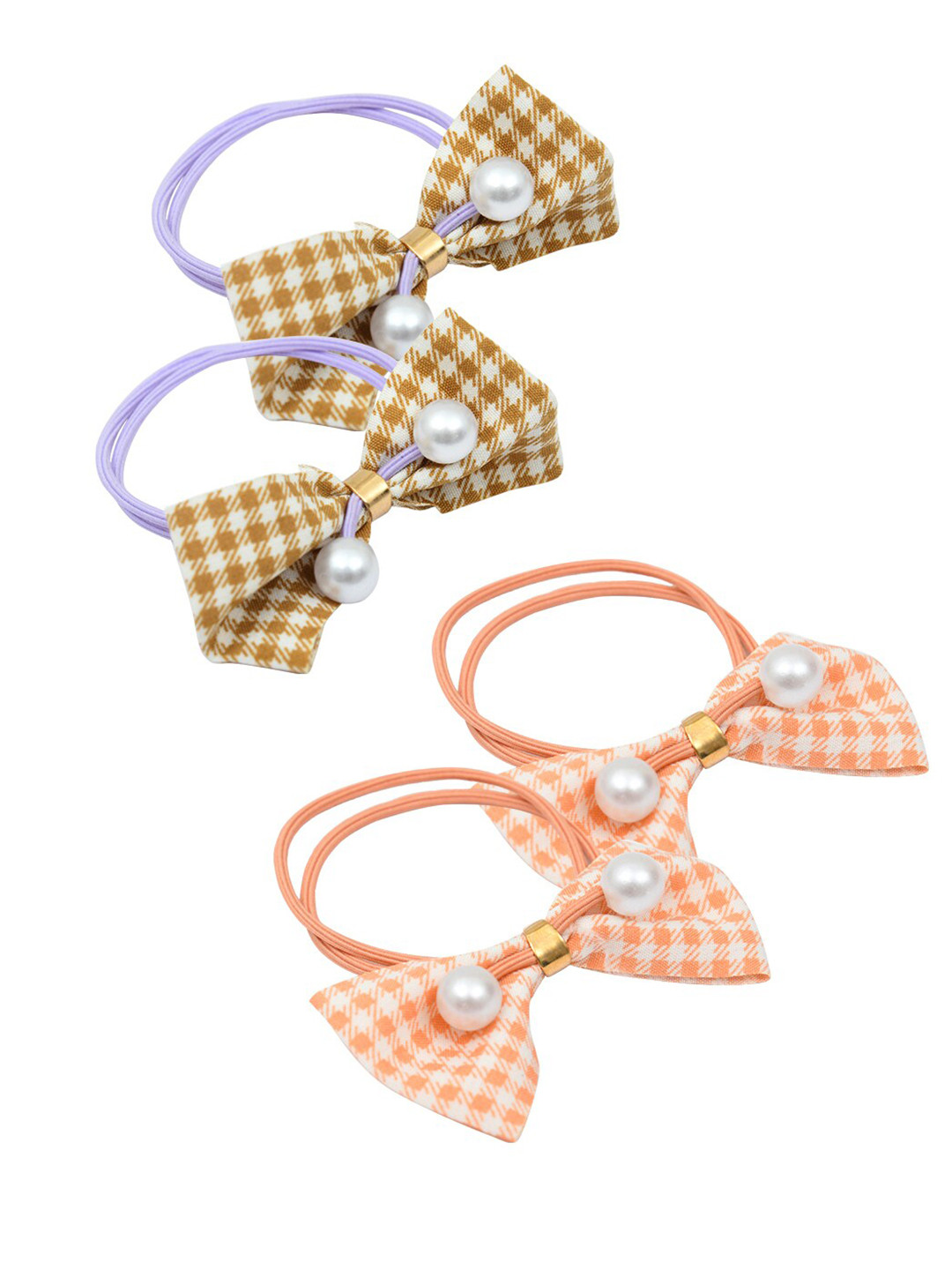FUNKRAFTS Girls Set of 4 Peach-Coloured & Lavender Ponytail Holders
