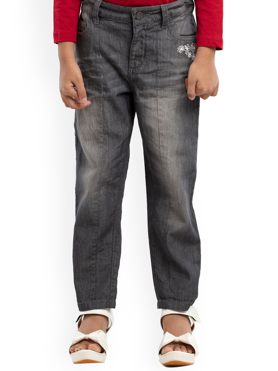 UNDER FOURTEEN ONLY Girls Grey Straight Fit Light Fade Jeans