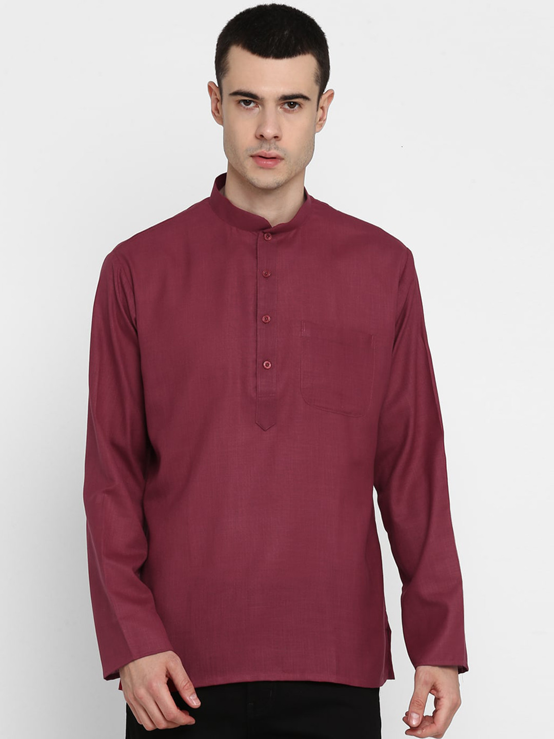 ROYAL KURTA Men Maroon Patchwork Summer Sheers Kurta
