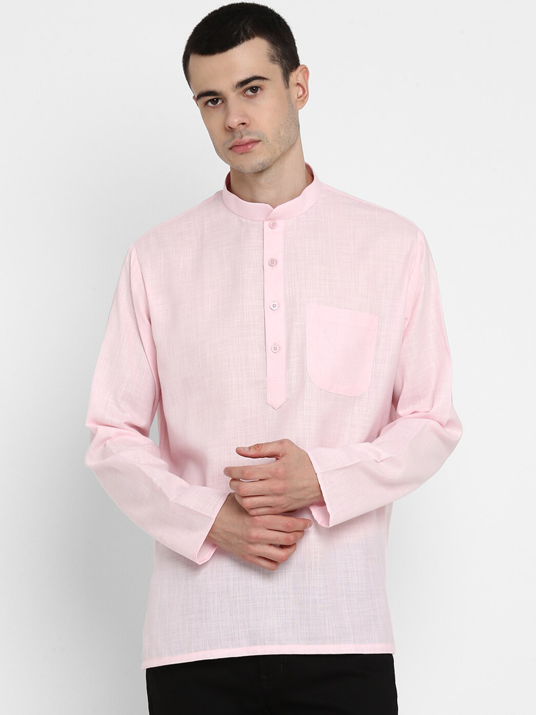 ROYAL KURTA Men Pink Patchwork Summer Sheers Kurta
