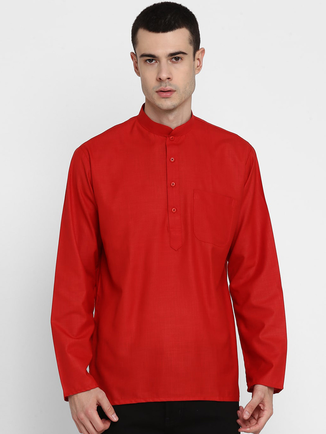 ROYAL KURTA Men Red Patchwork Summer Sheers Kurta