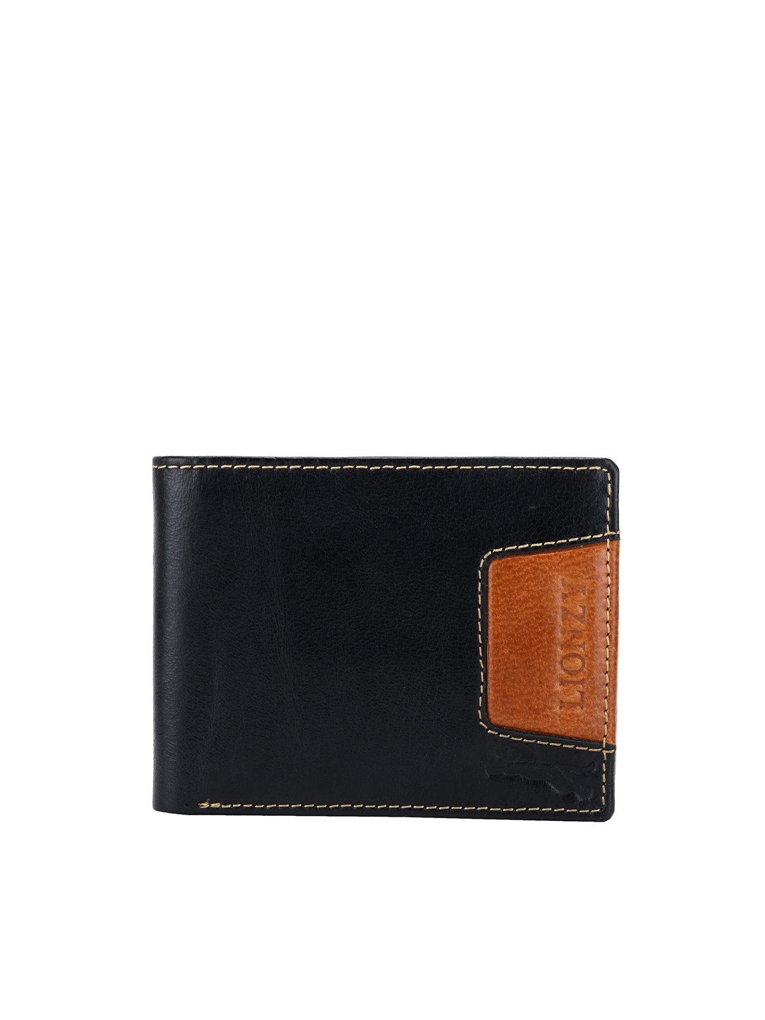 LIONZY Men Black Leather Two Fold Wallet