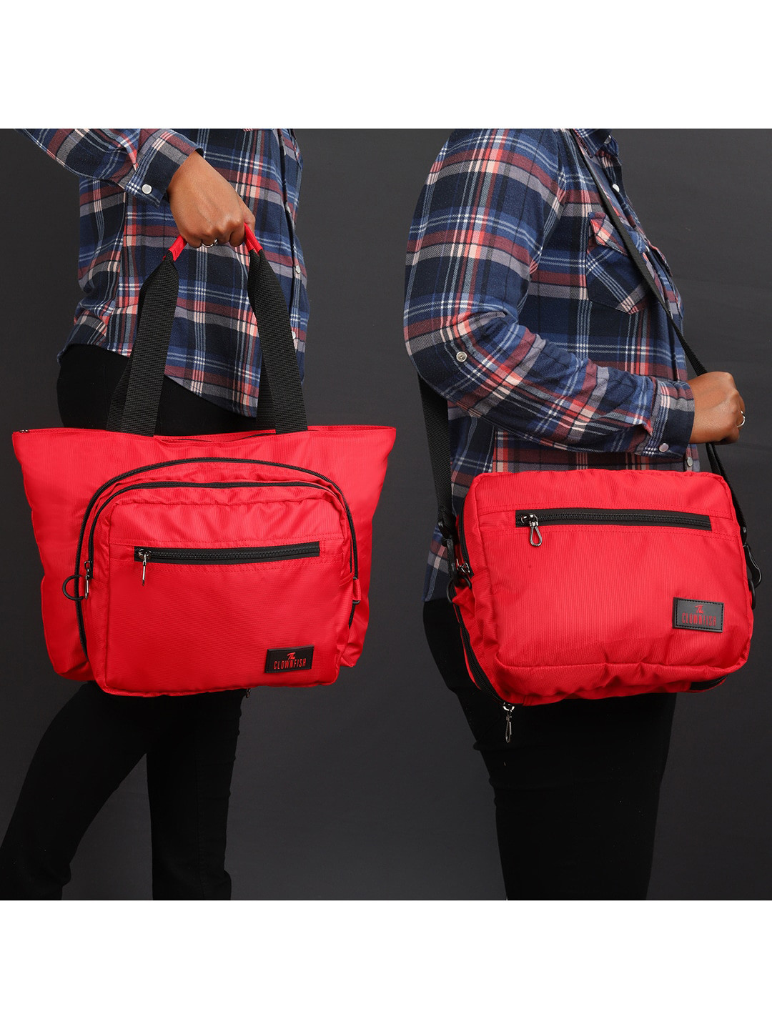 THE CLOWNFISH Sarin Red Shopper Handbag Convertible Sling Bag