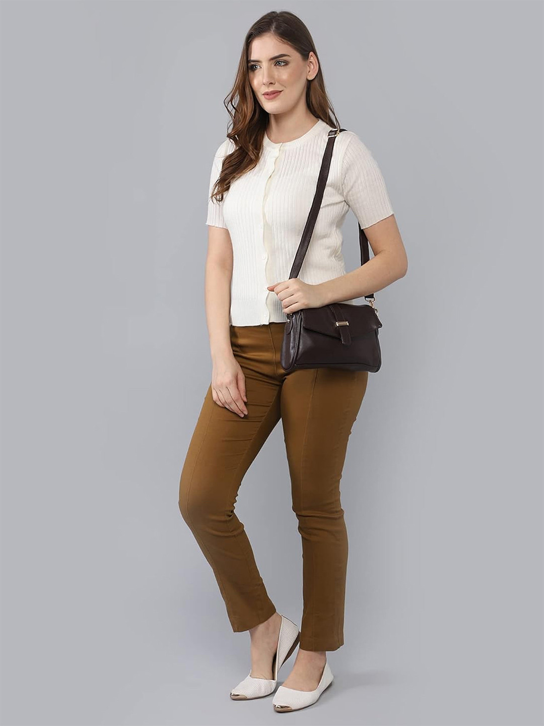 THE CLOWNFISH Odelina Brown Structured Sling Bag
