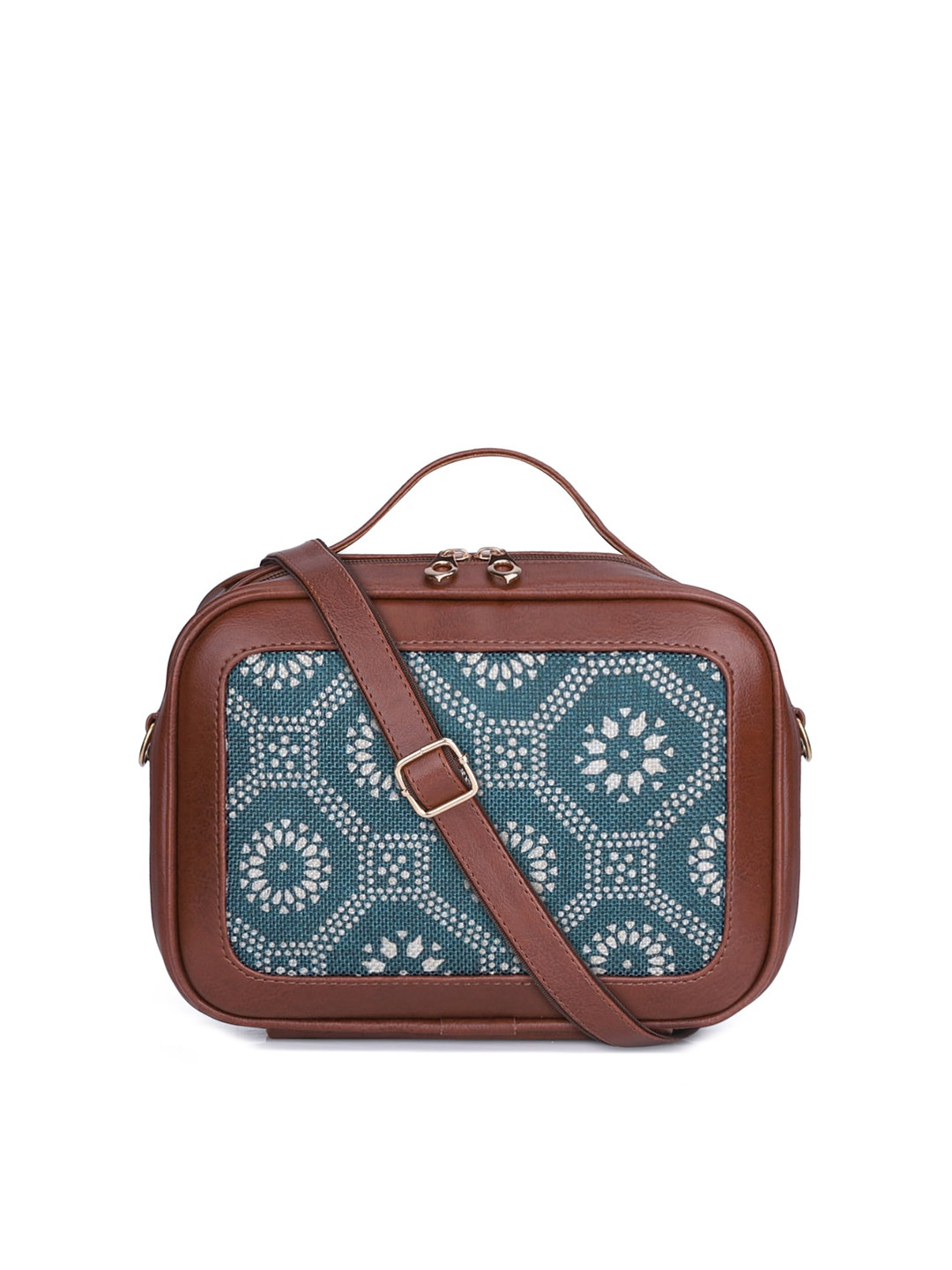 THE CLOWNFISH Abana Women Grey Ethnic Motifs Printed Structured Handheld Bag with Cut Work