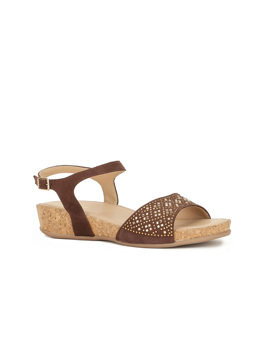Bata Brown Textured PU Wedge Sandals with Laser Cuts