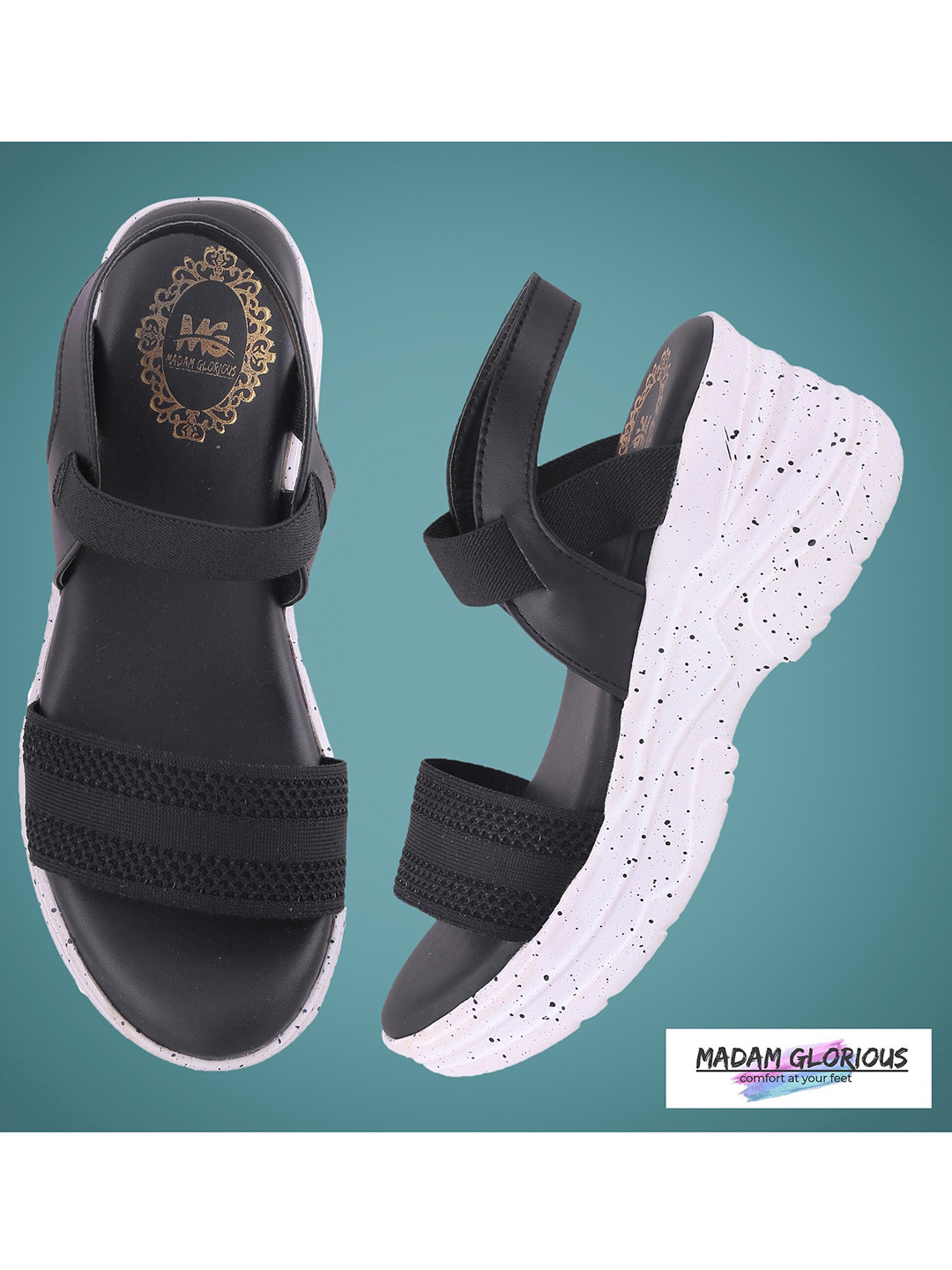 madam glorious Black Comfortable Knitted Platform Heels