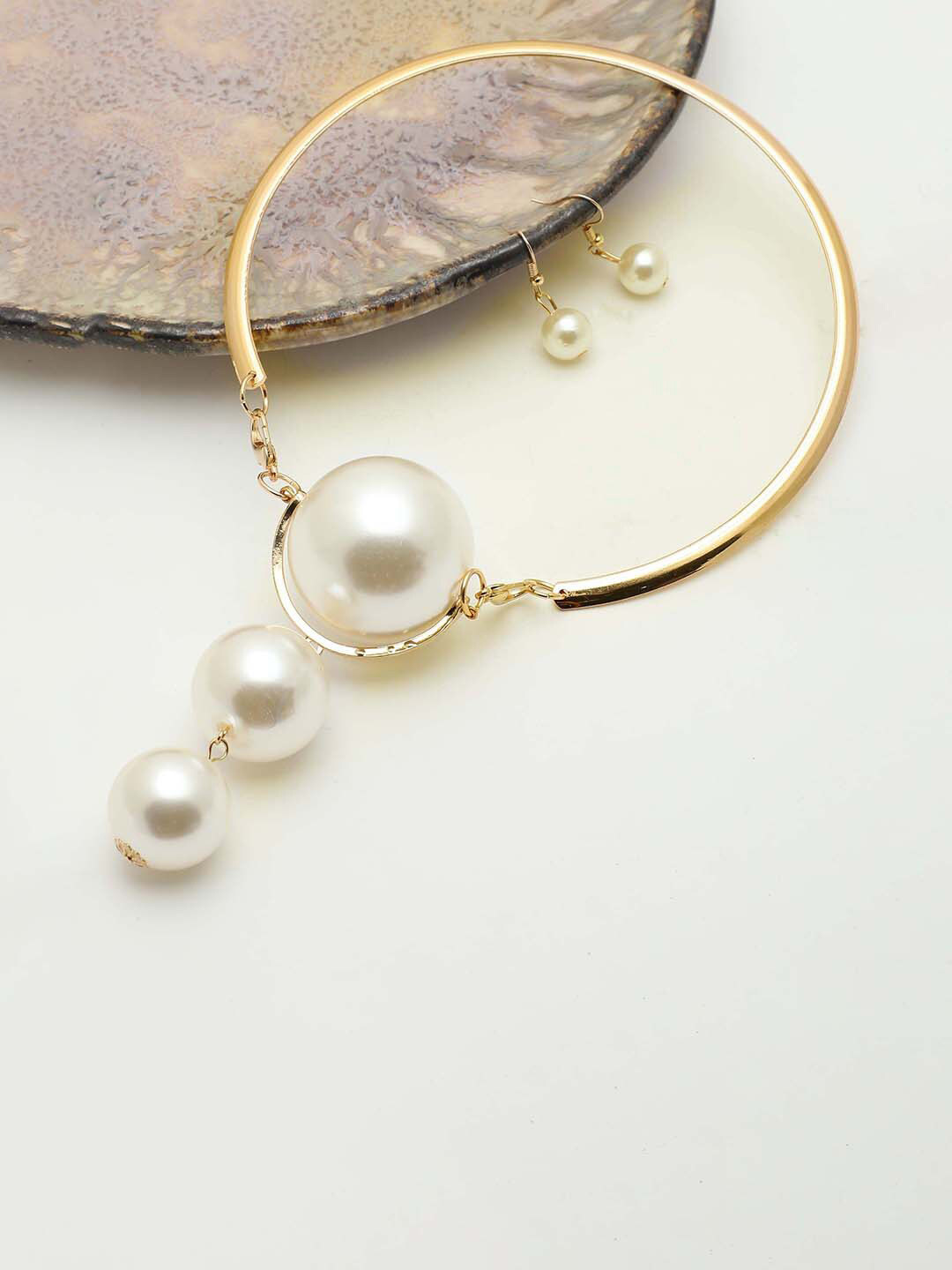 SOHI Women Gold-Plated Faux Pearl Jewellery Set